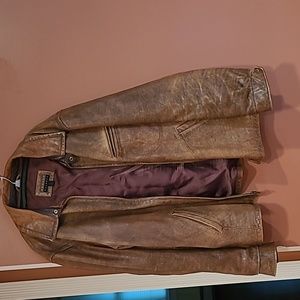 Mens Brown worn leather jacket
